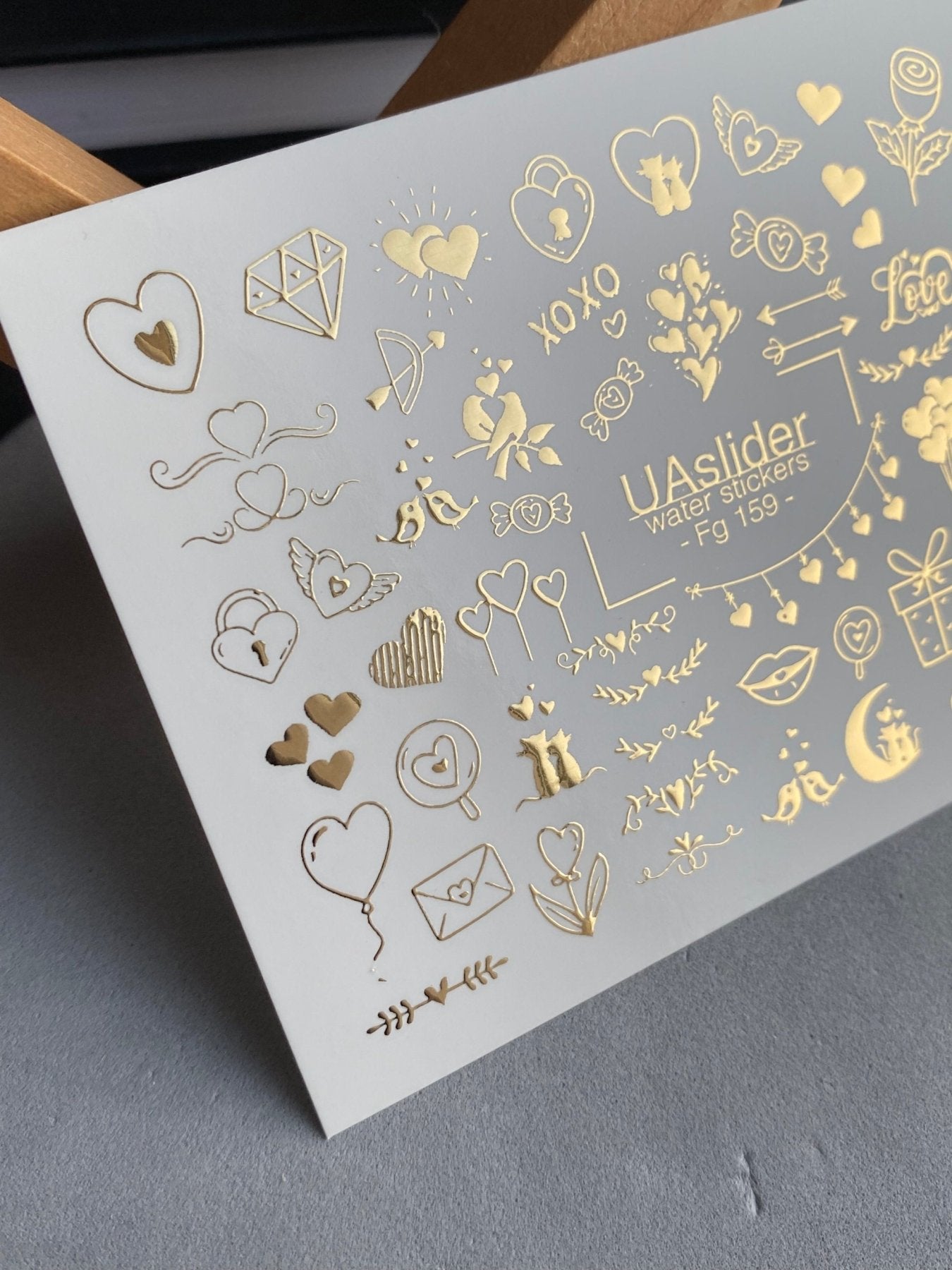 Nail Water Decal Fg-159 | Gold Foil Water Slide Nail Decals | Romantic Love & Cute Accents - UASLIDER