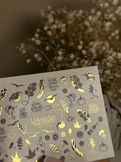 Nail Water Decal CF-273 | Autumn Water Slide Nail Decals | Colorful Fall Leaves & Hello Autumn Quotes