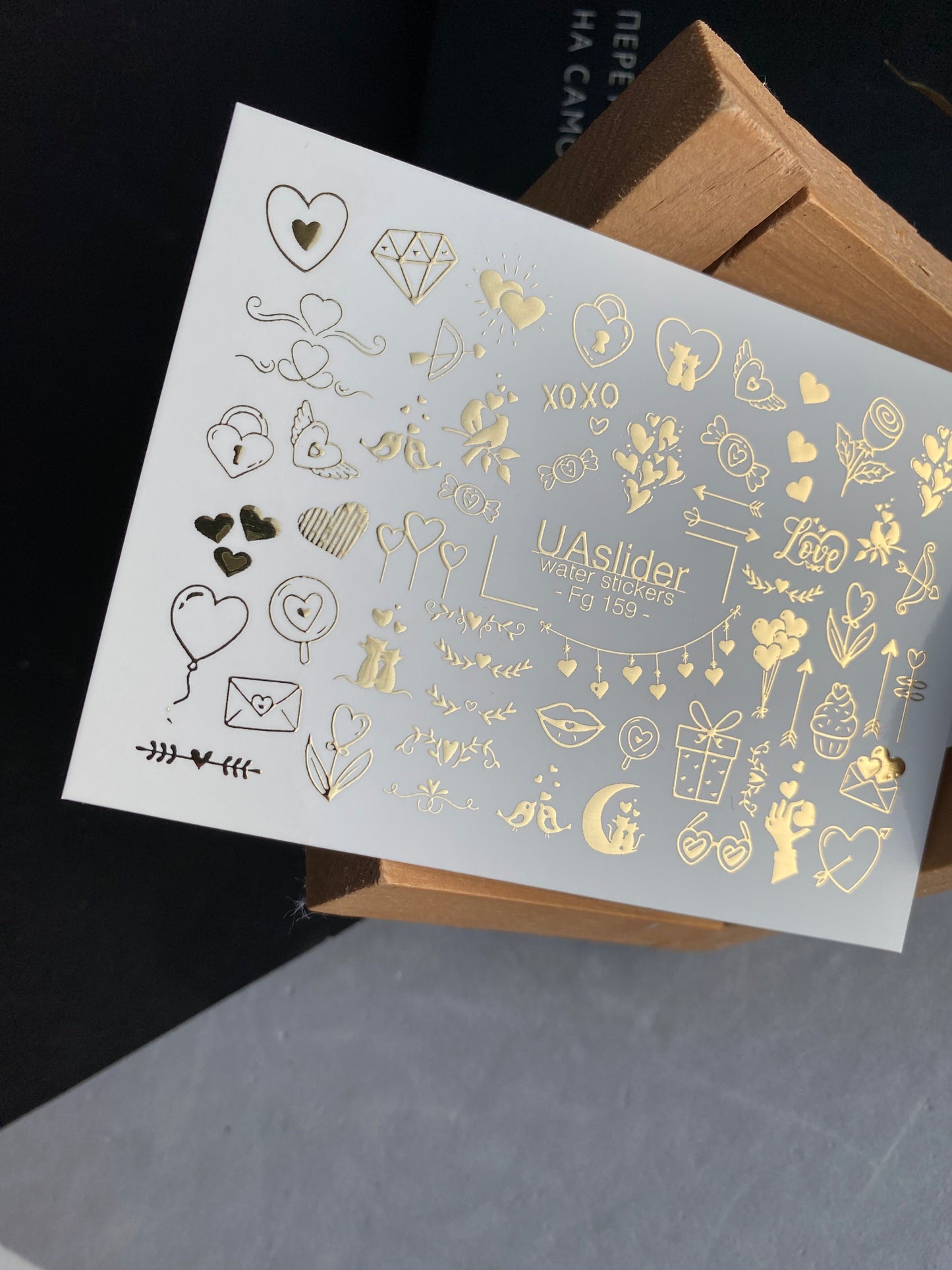 Nagel Wasserabziehbild Fg-159 | Goldfolie Wasserabzieh-Nagelbilder | Romantische Liebe & Niedliche Akzente