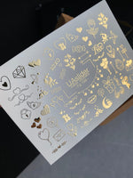 Nail Water Decal Fg-159 | Gold Foil Water Slide Nail Decals | Romantic Love & Cute Accents - UASLIDER