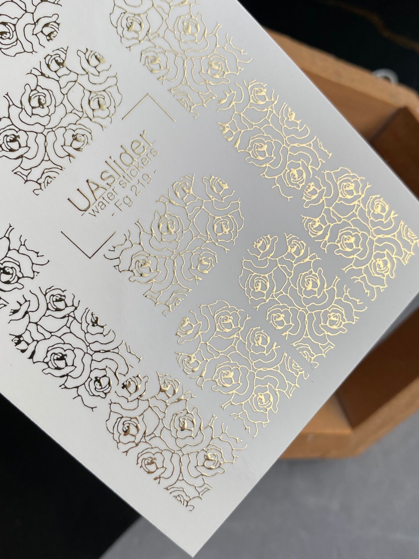 Nail Water Decal Fg-219 | Water Slide Nail Decals | Gold Foil Rose Lace Pattern