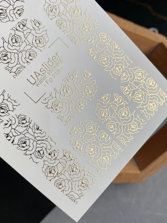 Nail Water Decal Fg-219 | Water Slide Nail Decals | Gold Foil Rose Lace Pattern
