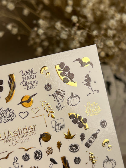 Nail Water Decal CF-273 | Autumn Water Slide Nail Decals | Colorful Fall Leaves & Hello Autumn Quotes