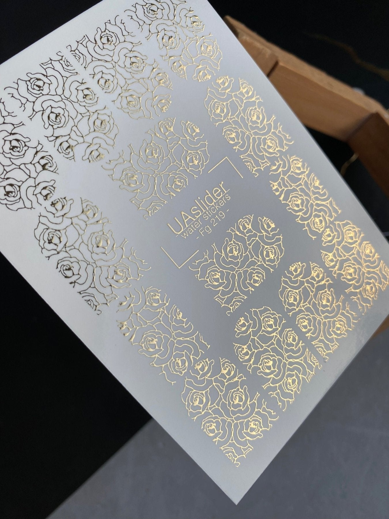 Nail Water Decal Fg-219 | Water Slide Nail Decals | Gold Foil Rose Lace Pattern - UASLIDER