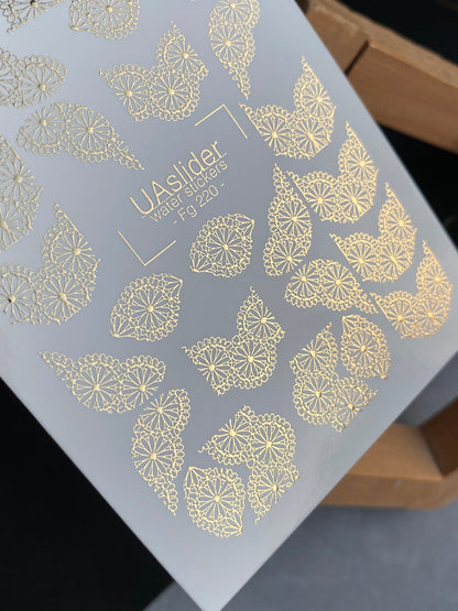 Nail Water Decal Fg-220 | Water Slide Nail Decals | Gold Foil Lace Fan Pattern