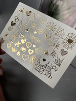 Nail Water Decal Fg-149 | Water Slide Nail Decals with Gold Spider Webs and Hearts | Gothic Halloween Nail Art - UASLIDER