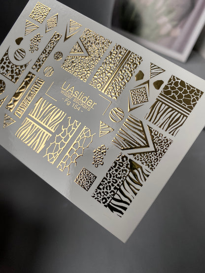 Naklejki na paznokcie wodne Fg-154 | Złote folie do naklejek wodnych na paznokcie | Wzory zwierzęce i geometryczne