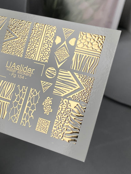 Naklejki na paznokcie wodne Fg-154 | Złote folie do naklejek wodnych na paznokcie | Wzory zwierzęce i geometryczne