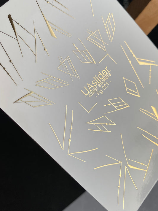 Nail Water Decal Fg-221 | Water Slide Nail Decals | Gold Foil Geometric Line Art