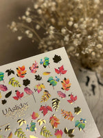 Nail Water Decal CF-255 | Autumn Water Slide Nail Decals | Multicolor Leaves with Gold Foil - UASLIDER