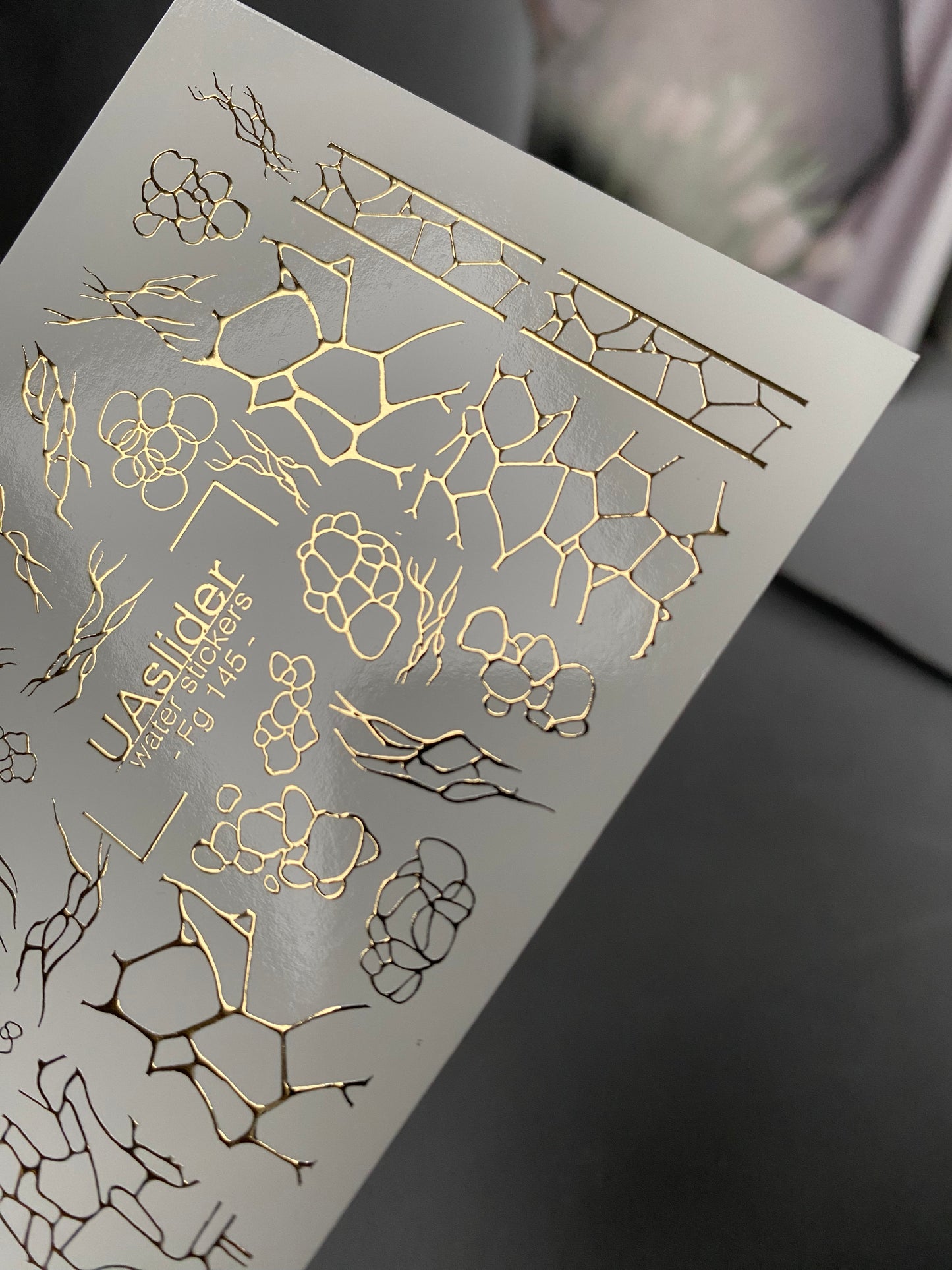 Nail Water Decal Fg-145 | Water Slide Nail Decals with Gold Cracked and Abstract Net Patterns | Modern Nail Art