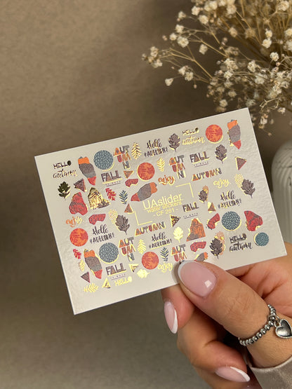 Nail Water Decal CF-261 | Autumn Water Slide Nail Decals | Fall Quotes, Leaves & Geometric Accents
