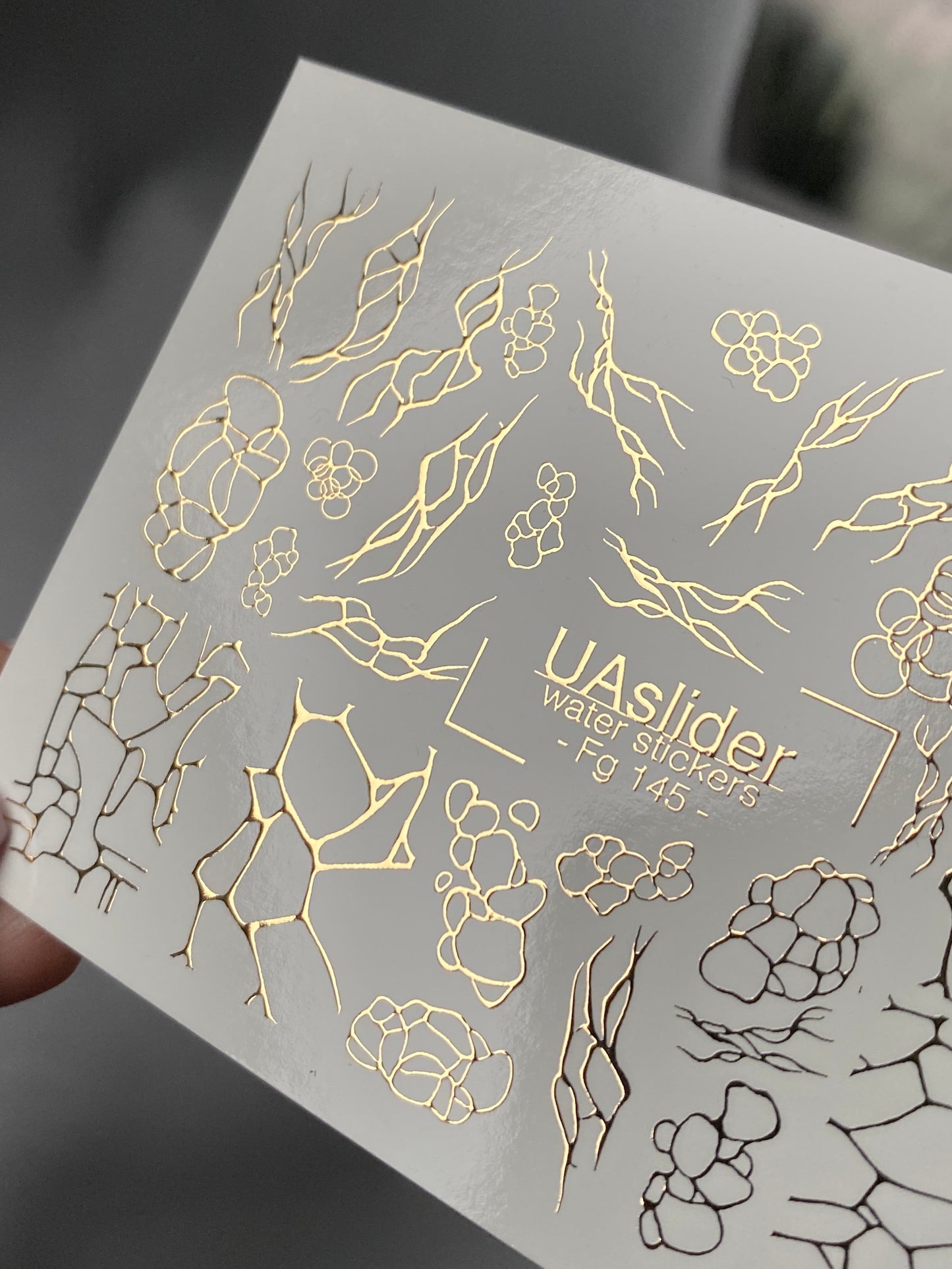 Nail Water Decal Fg-145 | Water Slide Nail Decals with Gold Cracked and Abstract Net Patterns | Modern Nail Art