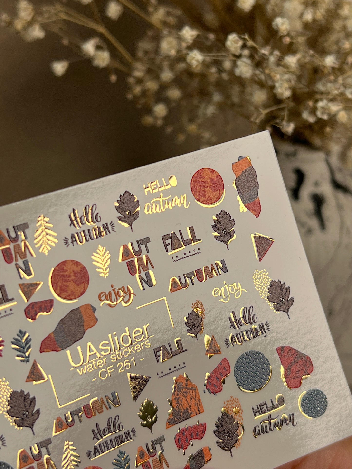 Nail Water Decal CF-261 | Autumn Water Slide Nail Decals | Fall Quotes, Leaves & Geometric Accents