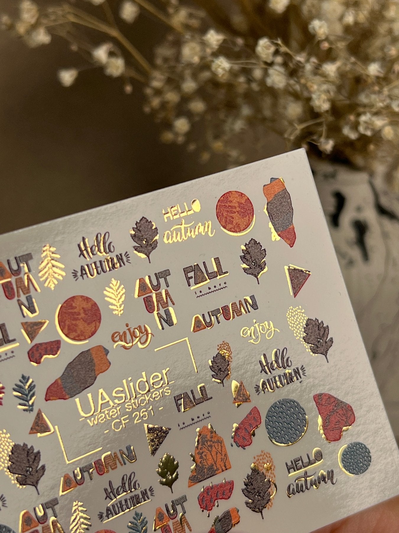 Nail Water Decal CF-261 | Autumn Water Slide Nail Decals | Fall Quotes, Leaves & Geometric Accents - UASLIDER