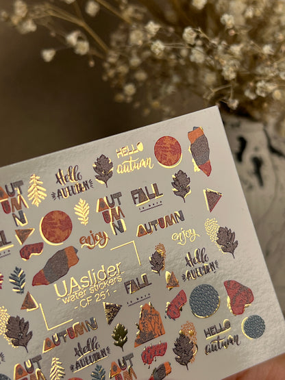 Nail Water Decal CF-261 | Autumn Water Slide Nail Decals | Fall Quotes, Leaves & Geometric Accents