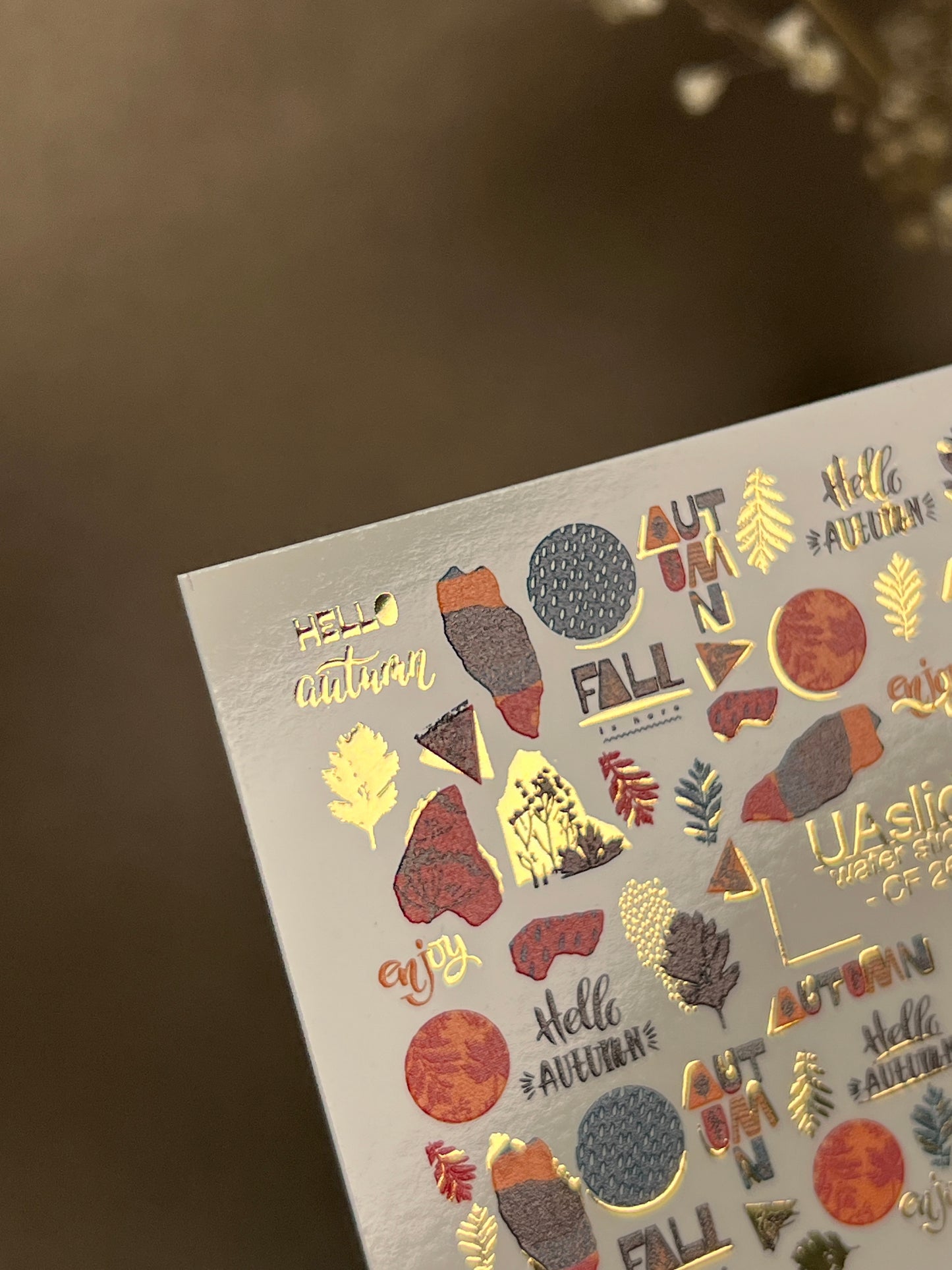 Nail Water Decal CF-261 | Autumn Water Slide Nail Decals | Fall Quotes, Leaves & Geometric Accents