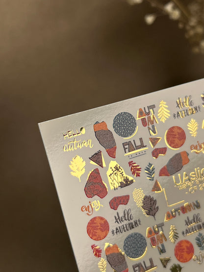Nail Water Decal CF-261 | Autumn Water Slide Nail Decals | Fall Quotes, Leaves & Geometric Accents
