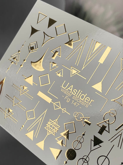 Nail Water Decal Fg-147 | Water Slide Nail Decals with Gold Geometric Shapes | Minimalist Abstract Nail Art