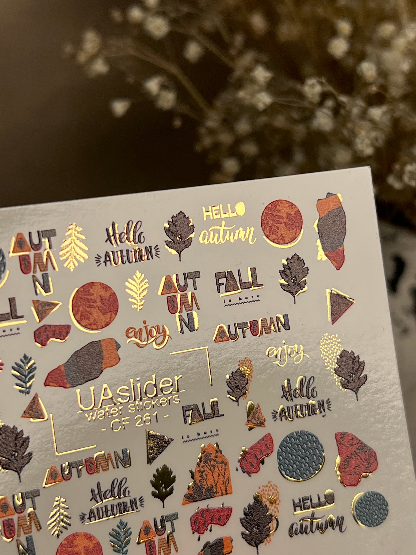 Nail Water Decal CF-261 | Autumn Water Slide Nail Decals | Fall Quotes, Leaves & Geometric Accents