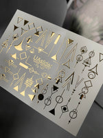 Nail Water Decal Fg-147 | Water Slide Nail Decals with Gold Geometric Shapes | Minimalist Abstract Nail Art - UASLIDER