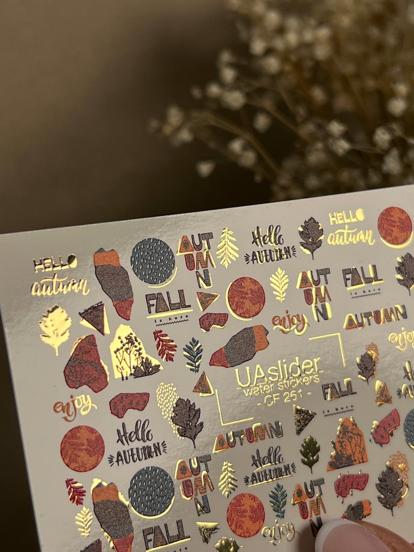 Nail Water Decal CF-261 | Autumn Water Slide Nail Decals | Fall Quotes, Leaves & Geometric Accents - UASLIDER