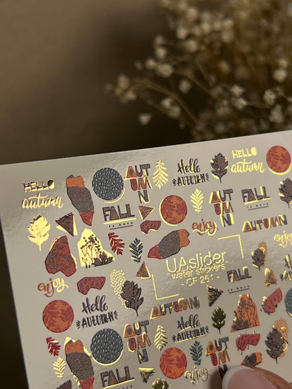 Nail Water Decal CF-261 | Autumn Water Slide Nail Decals | Fall Quotes, Leaves & Geometric Accents