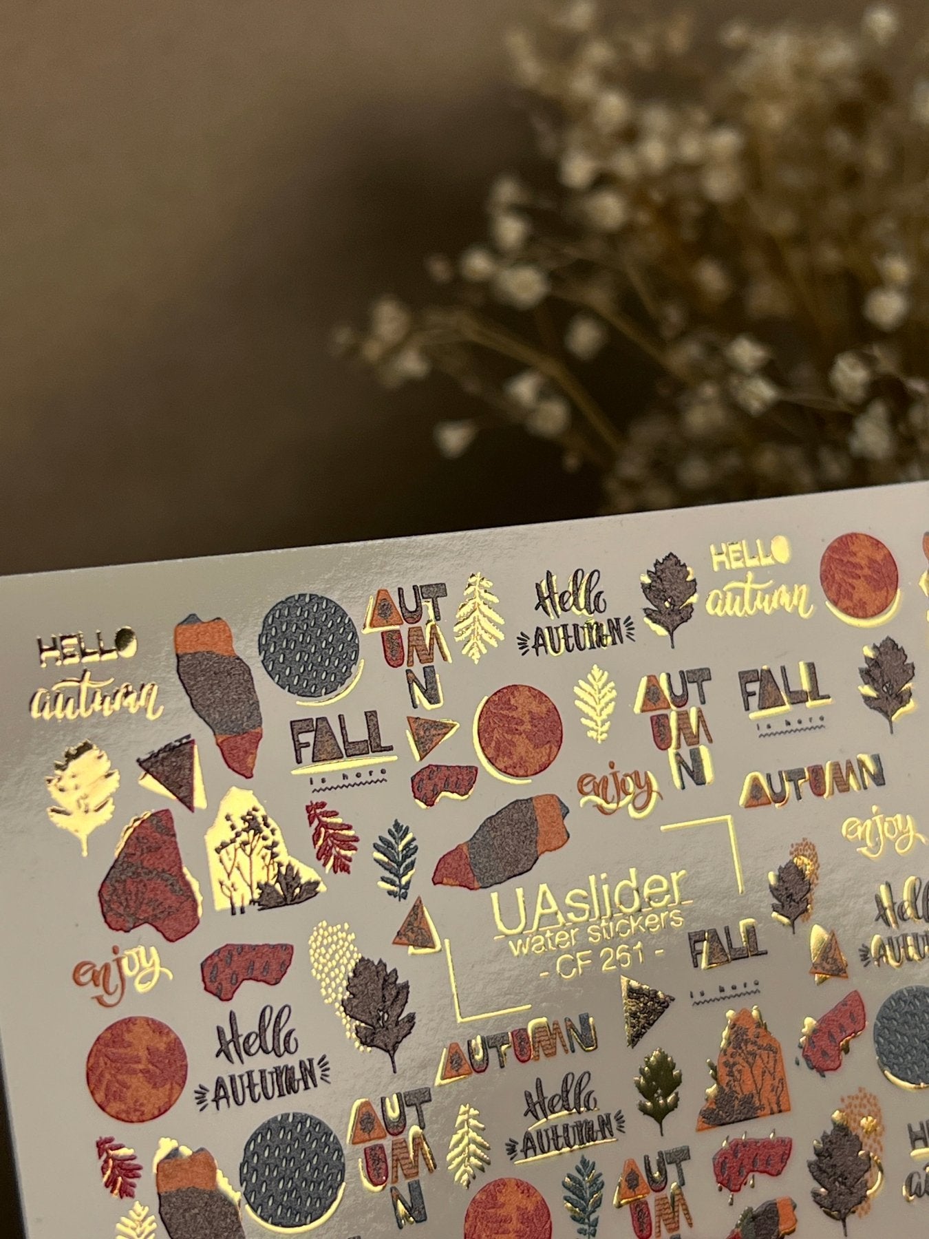 Nail Water Decal CF-261 | Autumn Water Slide Nail Decals | Fall Quotes, Leaves & Geometric Accents - UASLIDER