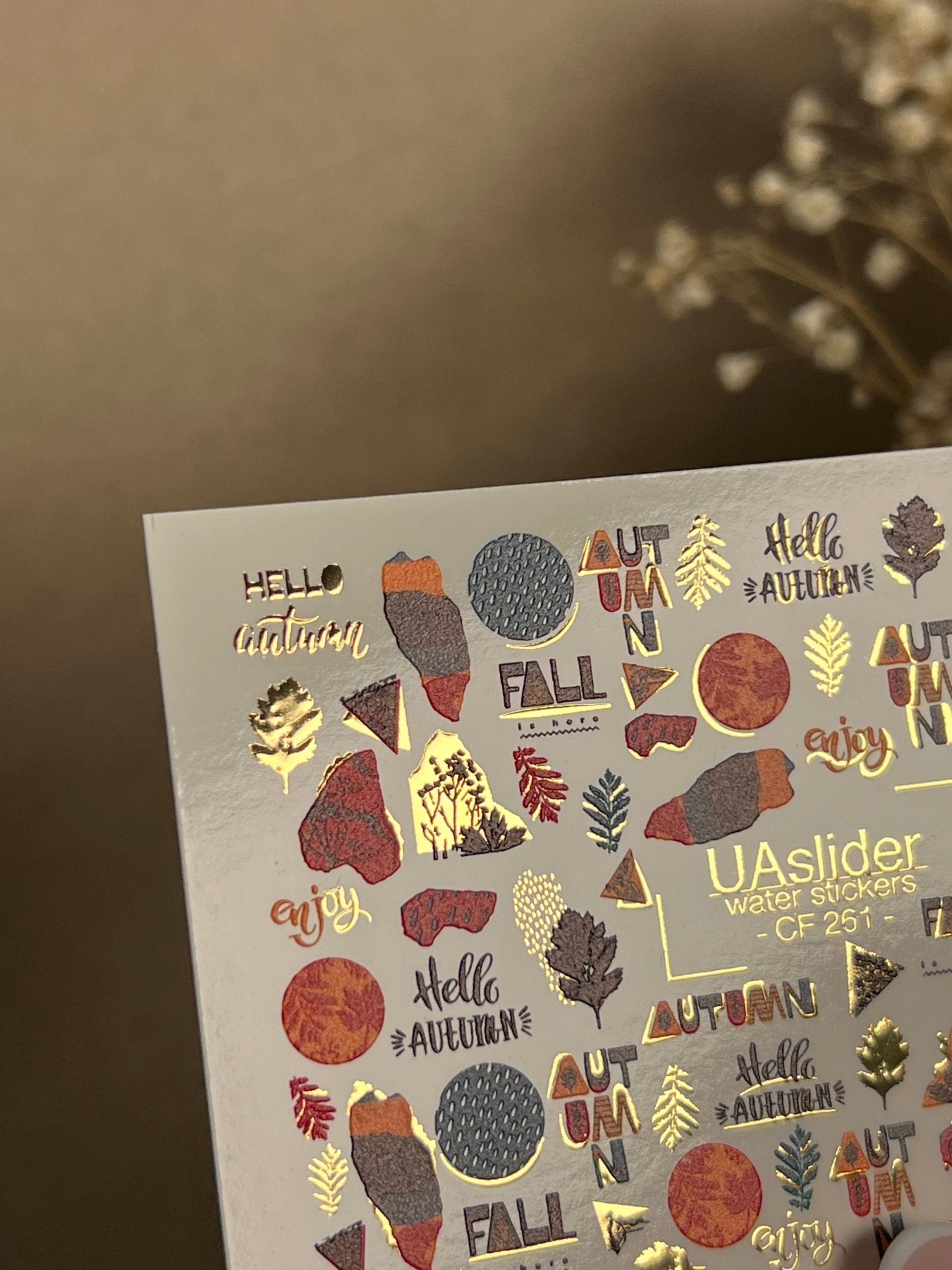 Nail Water Decal CF-261 | Autumn Water Slide Nail Decals | Fall Quotes, Leaves & Geometric Accents - UASLIDER