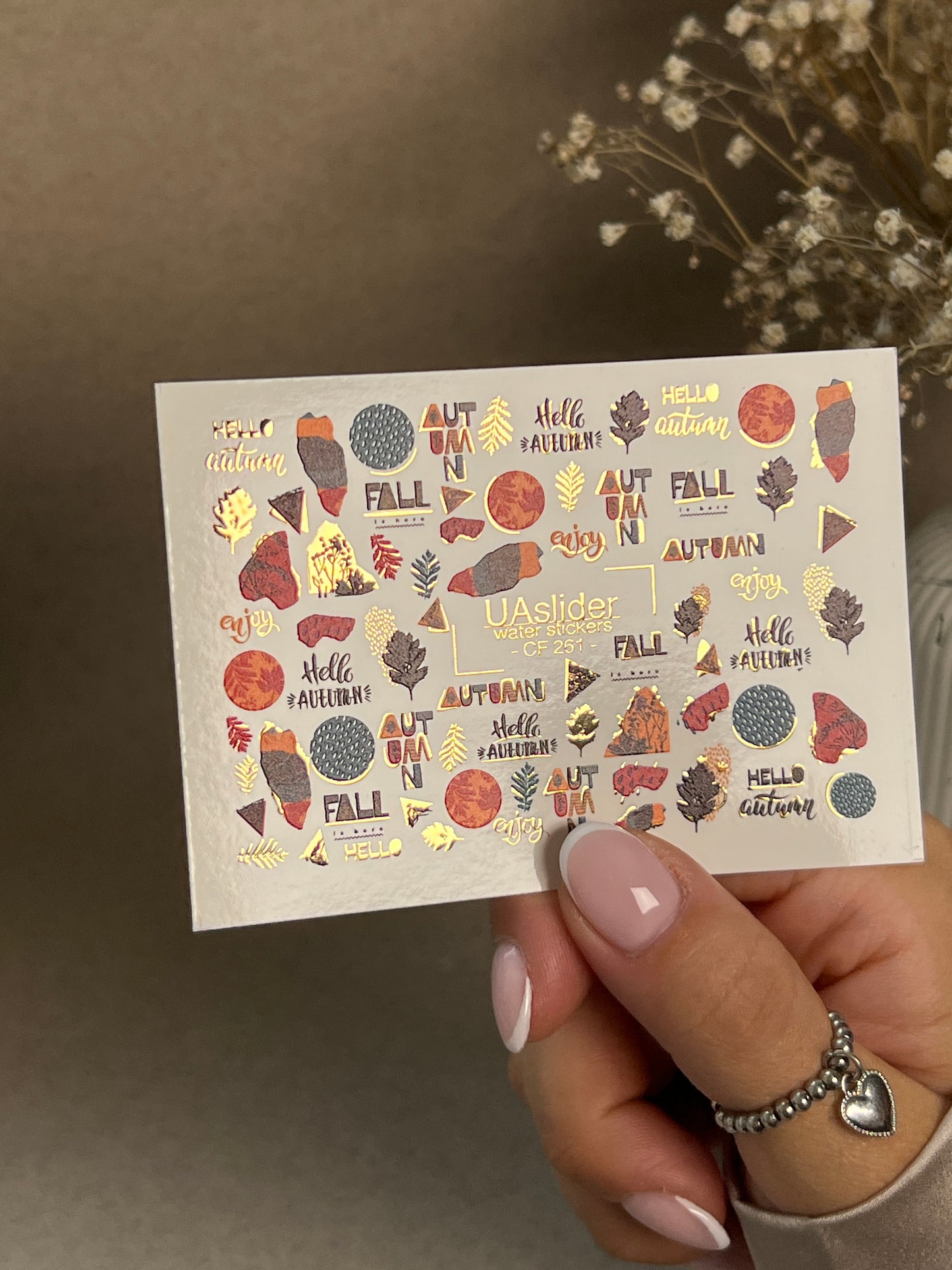 Nail Water Decal CF-261 | Autumn Water Slide Nail Decals | Fall Quotes, Leaves & Geometric Accents