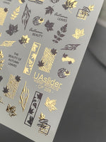 Nail Water Decal CF-298 | Autumn Water Slide Nail Decals | Leaves, Zebra Print & Gold Accents - UASLIDER