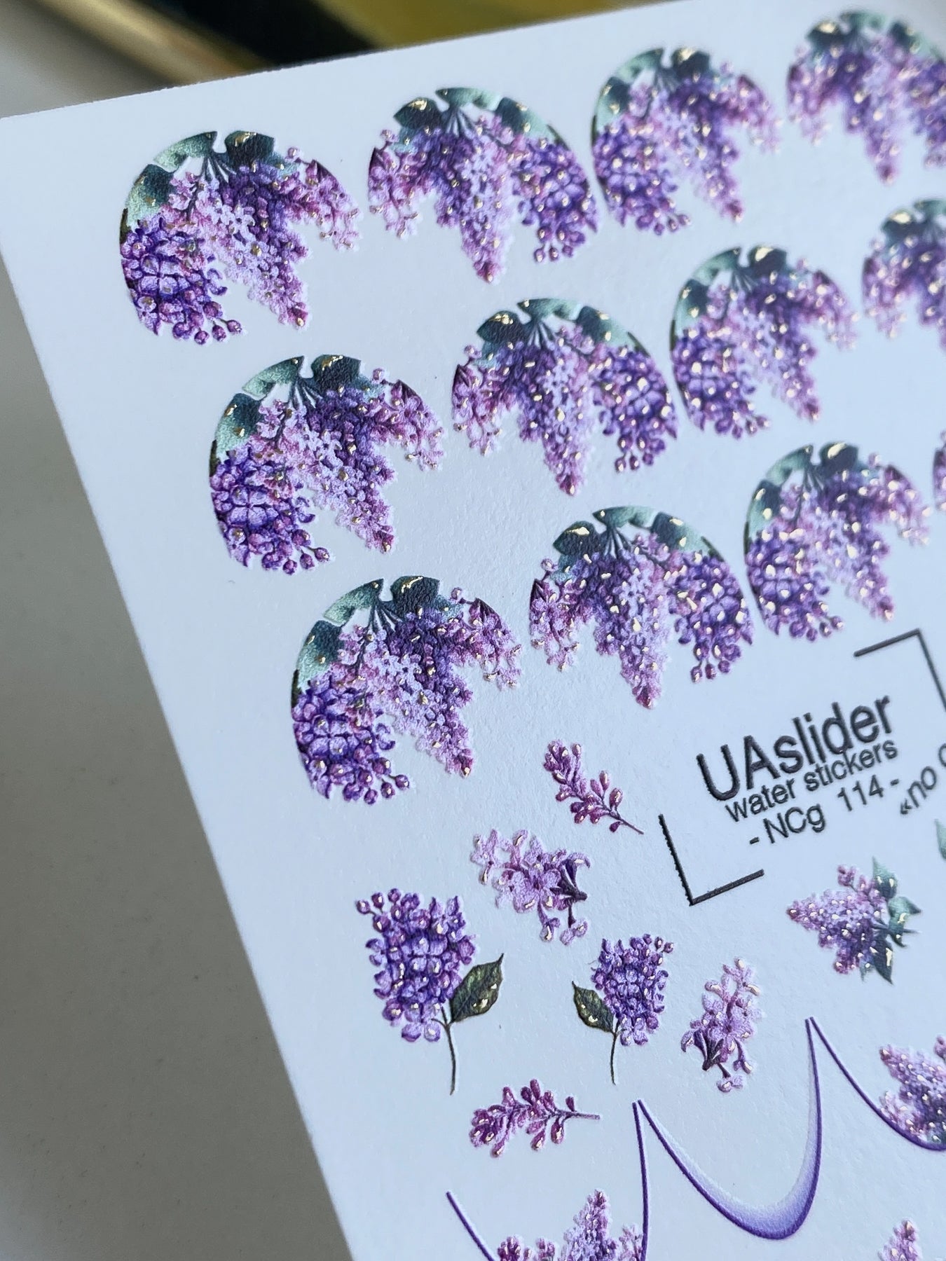 Nail Water Decal NCg-114 | Water Slide Nail Decals with Lilac Flowers | Purple Floral Nail Art - UASLIDER