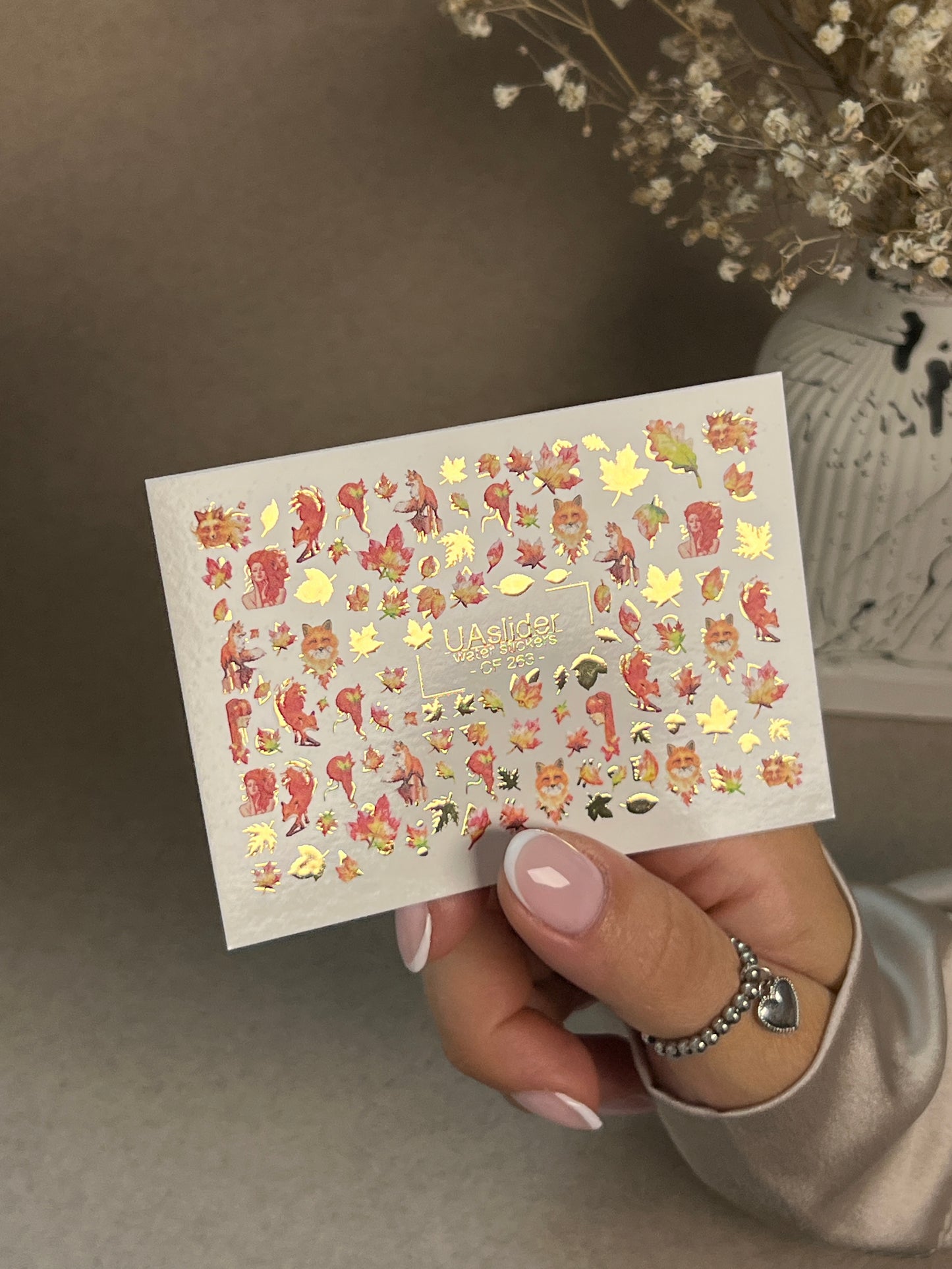 Nail Water Decal CF-263 | Autumn Water Slide Nail Decals | Foxes, Squirrels & Colorful Fall Leaves