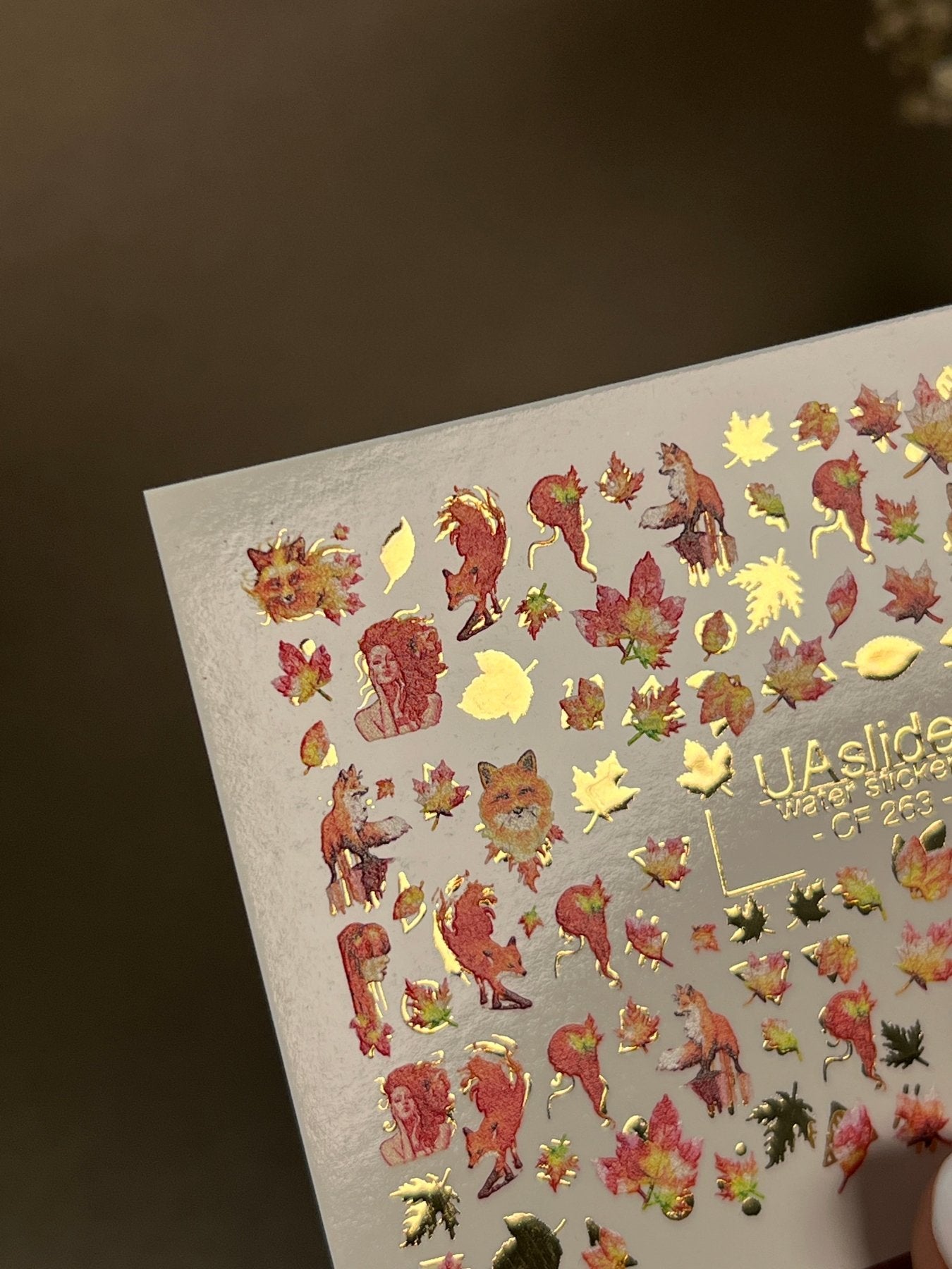 Nail Water Decal CF-263 | Autumn Water Slide Nail Decals | Foxes, Squirrels & Colorful Fall Leaves - UASLIDER