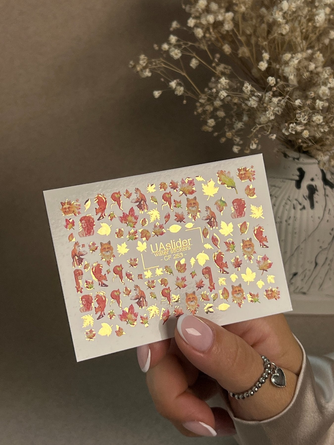 Nail Water Decal CF-263 | Autumn Water Slide Nail Decals | Foxes, Squirrels & Colorful Fall Leaves - UASLIDER