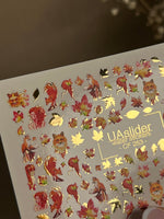 Nail Water Decal CF-263 | Autumn Water Slide Nail Decals | Foxes, Squirrels & Colorful Fall Leaves - UASLIDER