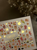 Nail Water Decal CF-263 | Autumn Water Slide Nail Decals | Foxes, Squirrels & Colorful Fall Leaves - UASLIDER