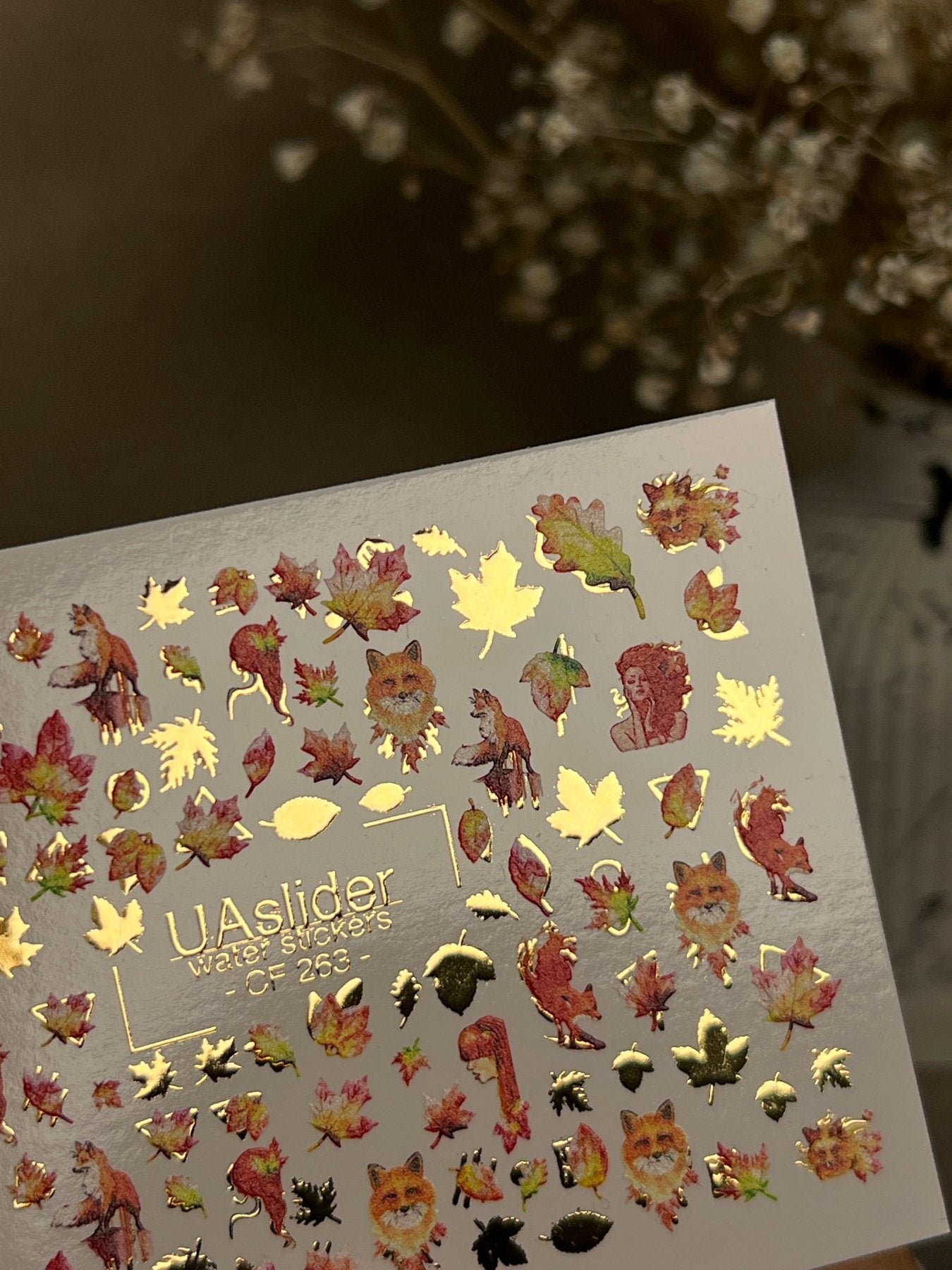 Nail Water Decal CF-263 | Autumn Water Slide Nail Decals | Foxes, Squirrels & Colorful Fall Leaves - UASLIDER
