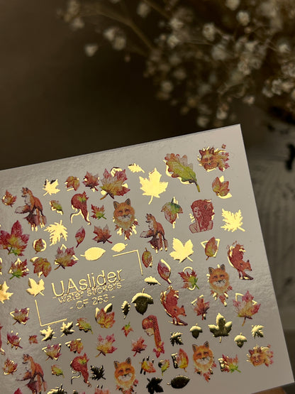 Nail Water Decal CF-263 | Autumn Water Slide Nail Decals | Foxes, Squirrels & Colorful Fall Leaves