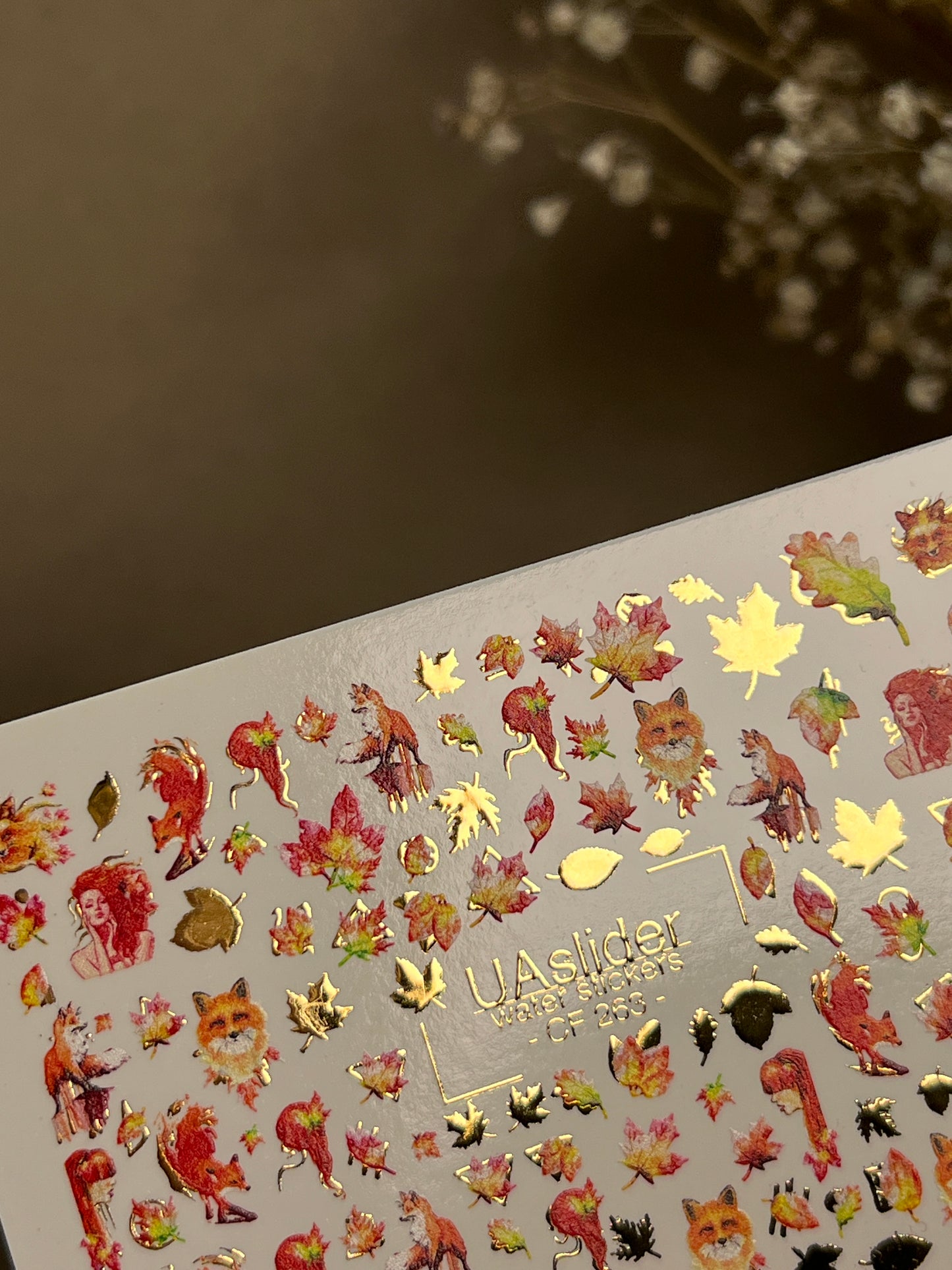 Nail Water Decal CF-263 | Autumn Water Slide Nail Decals | Foxes, Squirrels & Colorful Fall Leaves