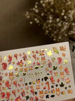 Nail Water Decal CF-263 | Autumn Water Slide Nail Decals | Foxes, Squirrels & Colorful Fall Leaves - UASLIDER