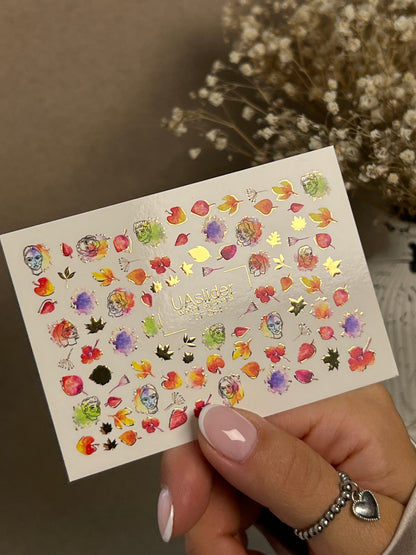 Nail Water Decal CF-264 | Autumn Water Slide Nail Decals | Abstract Faces, Leaves & Watercolor Accents