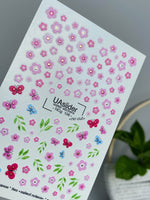 Nail Water Decal NCg-106 | Water Slide Nail Decals Pink Flowers | Nail Water Decals Butterflies & Green Leaves - UASLIDER