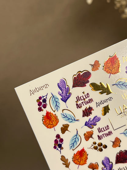 Nail Water Decal CF-272 | Autumn Water Slide Nail Decals | Colorful Fall Leaves & Hello Autumn Quotes