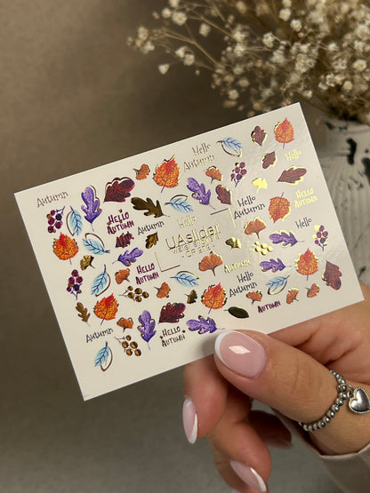 Nail Water Decal CF-272 | Autumn Water Slide Nail Decals | Colorful Fall Leaves & Hello Autumn Quotes
