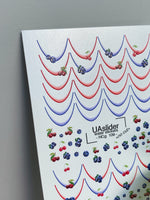 Nail Water Decal NCg-109 | Water Slide Nail Decals Red & Blue French | Nail Water Decals with Cherries and Blueberries - UASLIDER