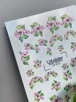 Nail Water Decal CF-613 | Floral Water Slide Nail Decals | Pink Blossoms & Green Leaves - UASLIDER