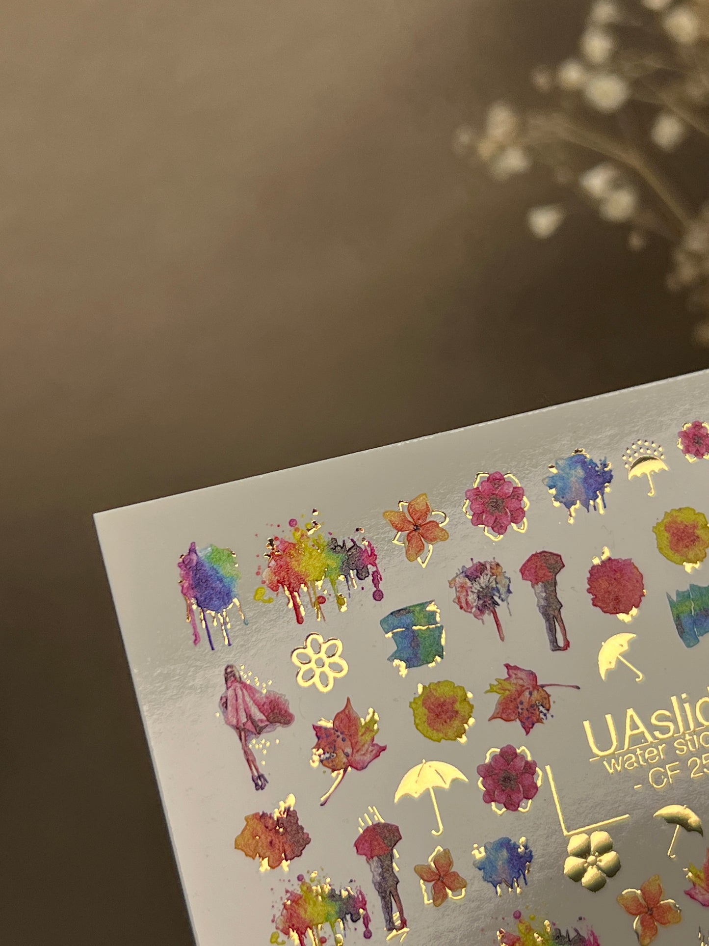 Nail Water Decal CF-252 | Watercolor Water Slide Nail Decals | Colorful Flowers & Rainy Day Art