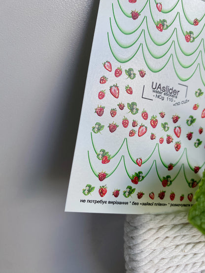 Nail Water Decal NCg-110 | Water Slide Nail Decals Green French | Nail Water Decals with Strawberry Design