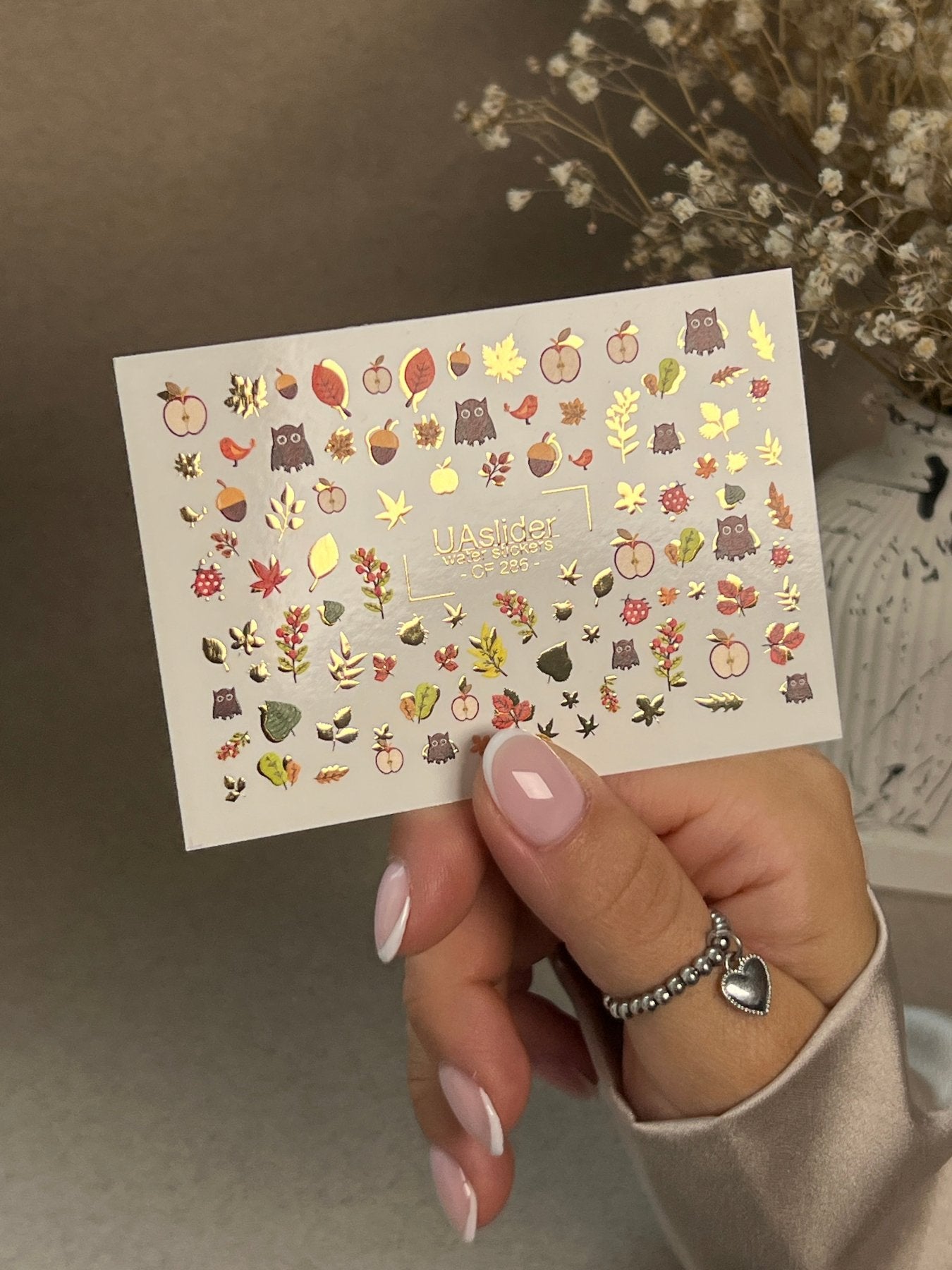 Nail Water Decal CF-286 | Autumn Forest Water Slide Nail Decals | Owls, Apples & Woodland Leaves - UASLIDER
